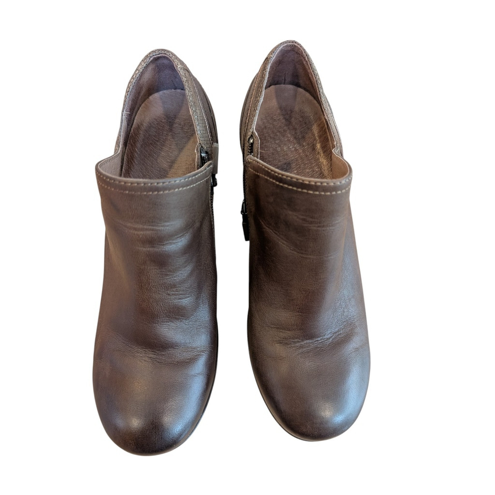 Dansko Womens 6.5-7 (EU 37) Marcia Brown Leather Ankle Booties Block Heels - Picture 4 of 10